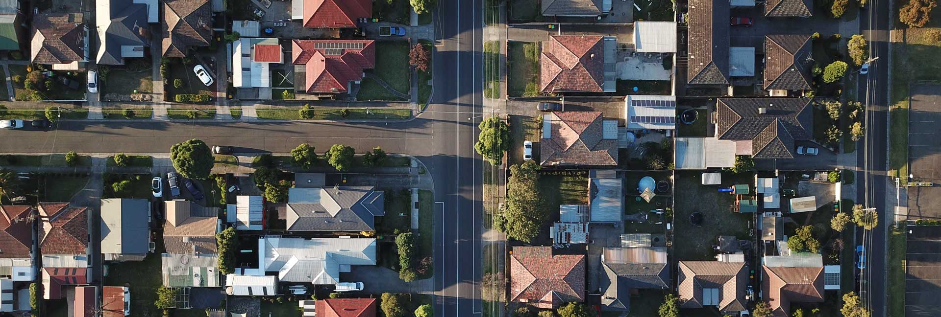 overhead aerial view of residential neighbourhood